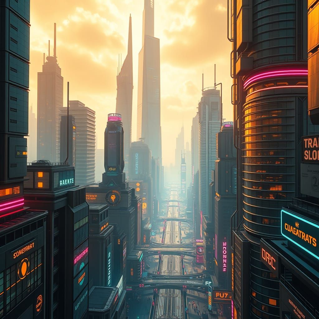 Futuristic Cityscape in Neon Light