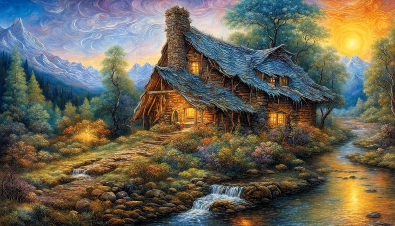 Cabin And a stream runs by  by @LightXpressions