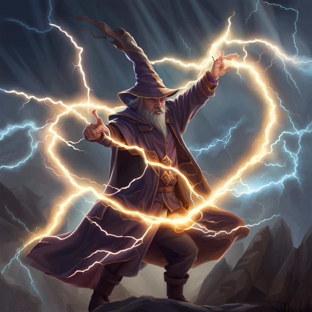 Wizard casting lightning bolts - AI Generated Artwork - NightCafe Creator