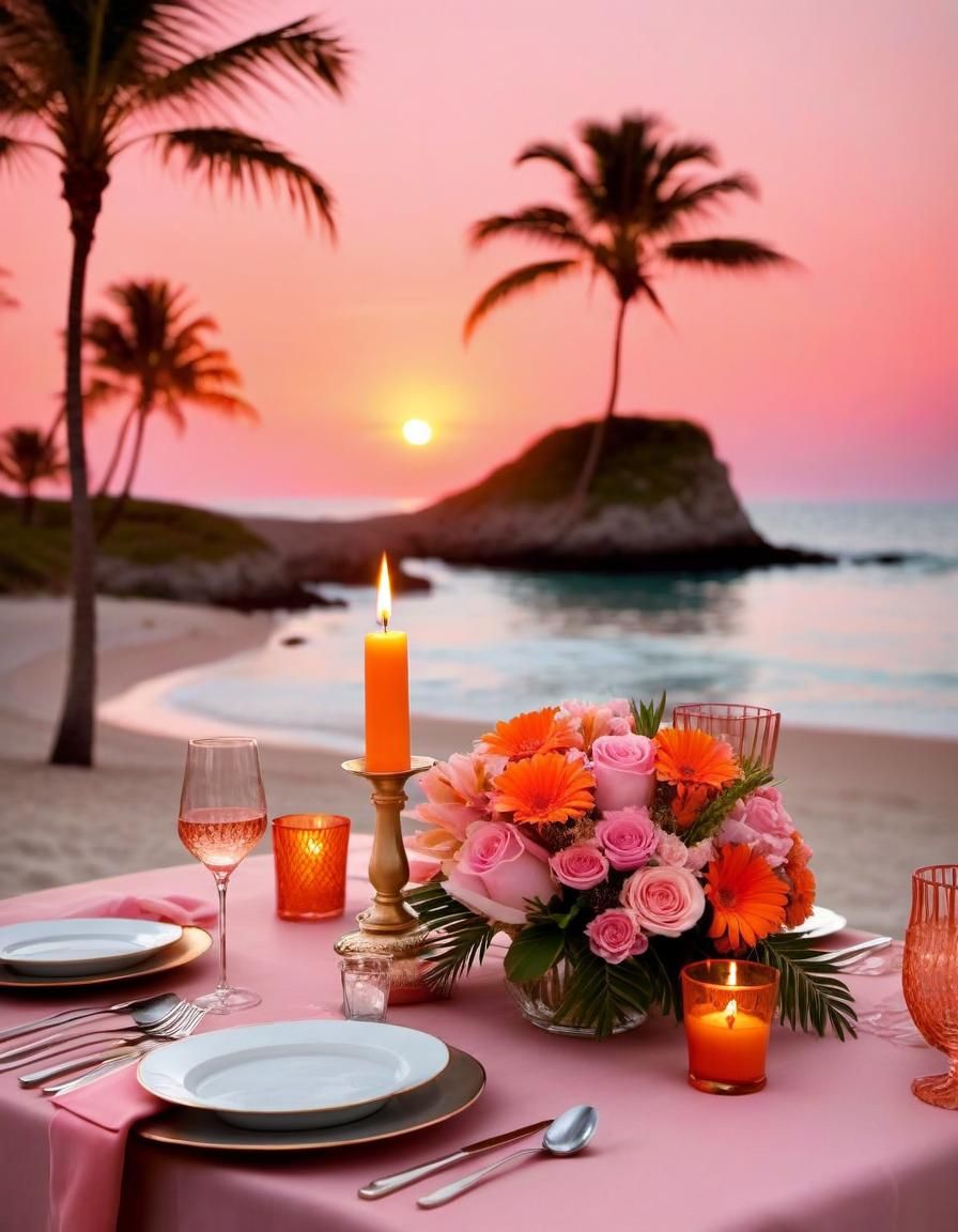 Romantic Candlelit Dinner on a Beach, Digital Painting