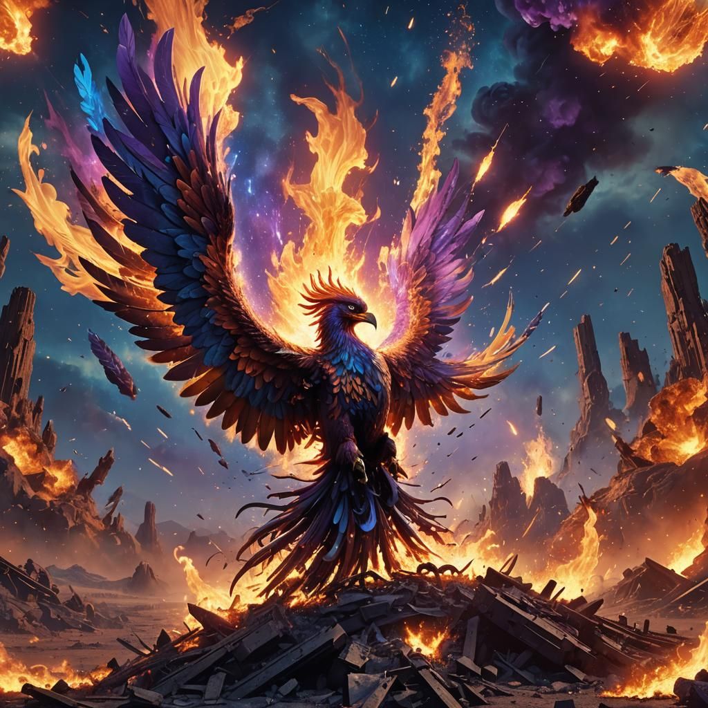 Phoenix Rising from Cosmic Explosion: Fantasy Concept Art