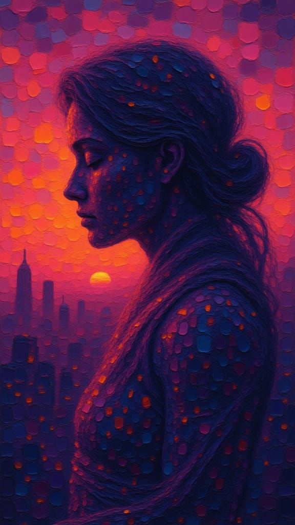 <lora:Blob Style:1.0> neon sunset beauty double exposure kingdoms inside her face