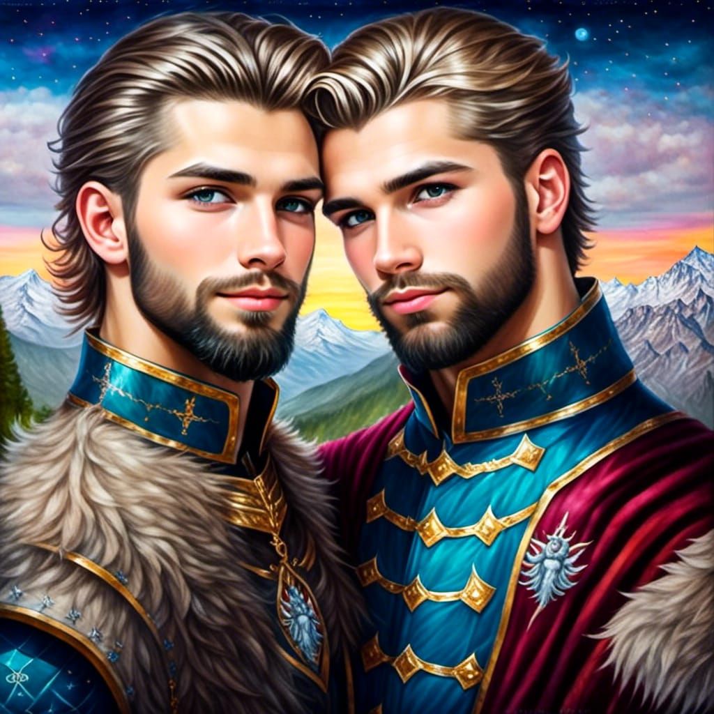 Magic male couple face to face