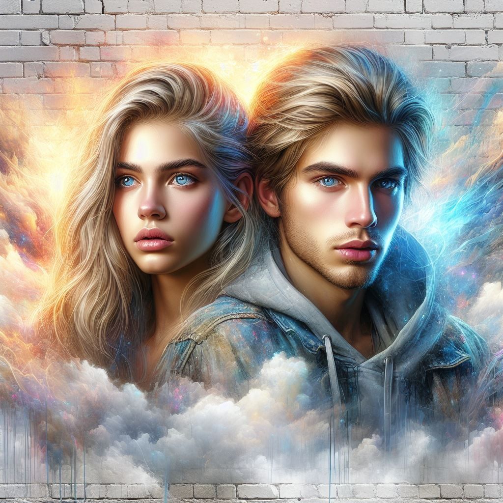Young modern Couple with flaxen blond hair and blue eyes