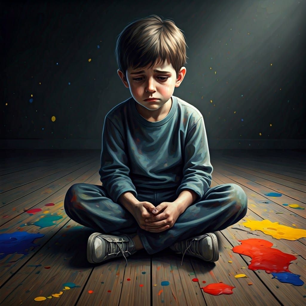 Sorrowful Young Artist Lost in Creative Turmoil