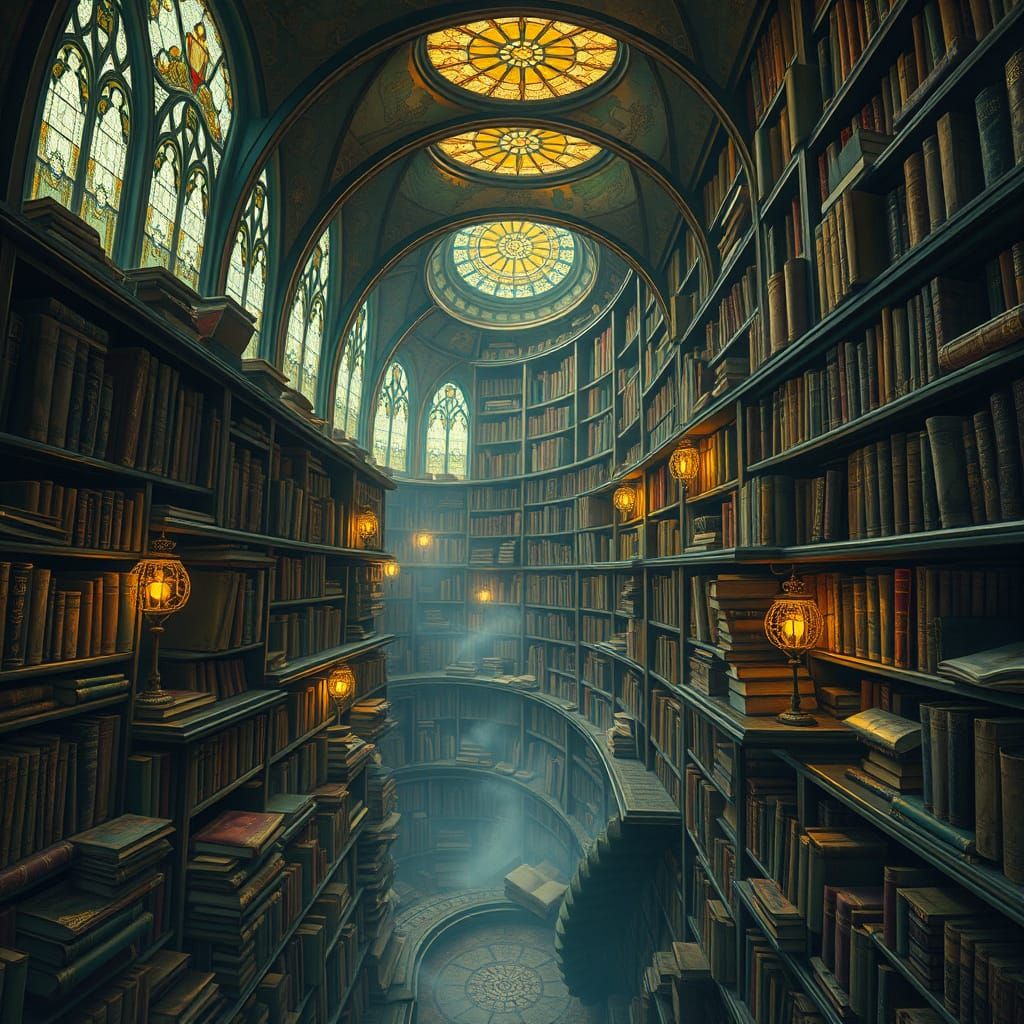 Mystical Library of Forgotten Lore in Dark Fantasy Style
