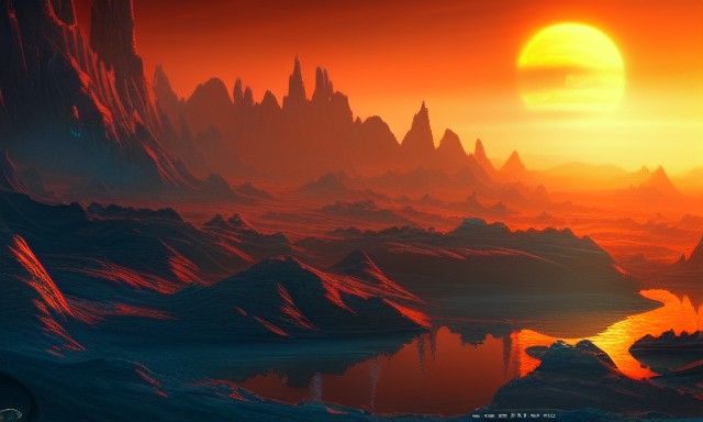 Sunset on a beautiful alien planet