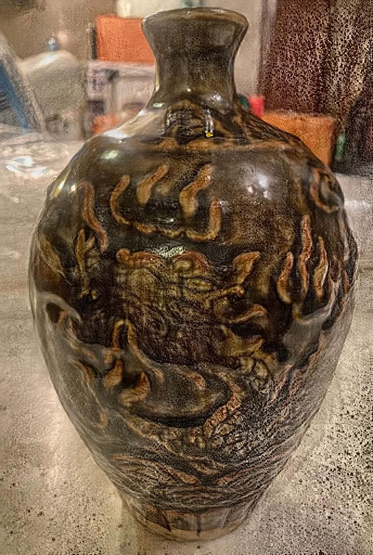 ANTIQUE CHINESE VASE BROWN COLOR DRAGON WITH 4 PAWS.20CM.FROM TOPAZ COLLECTION (NO.30)  topaznfts