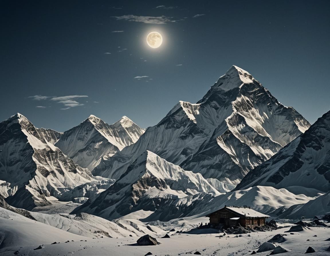 Mount Everest moonlight natural scenery image Cinematic film...