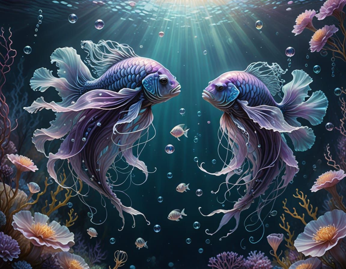 A dreamy underwater scene representing Pisces  by @Ipgorn