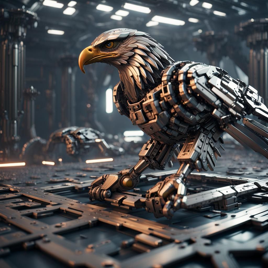 Futuristic Mechanical Eagle in Sci-Fi Setting