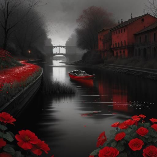 Morning after with red flowers
