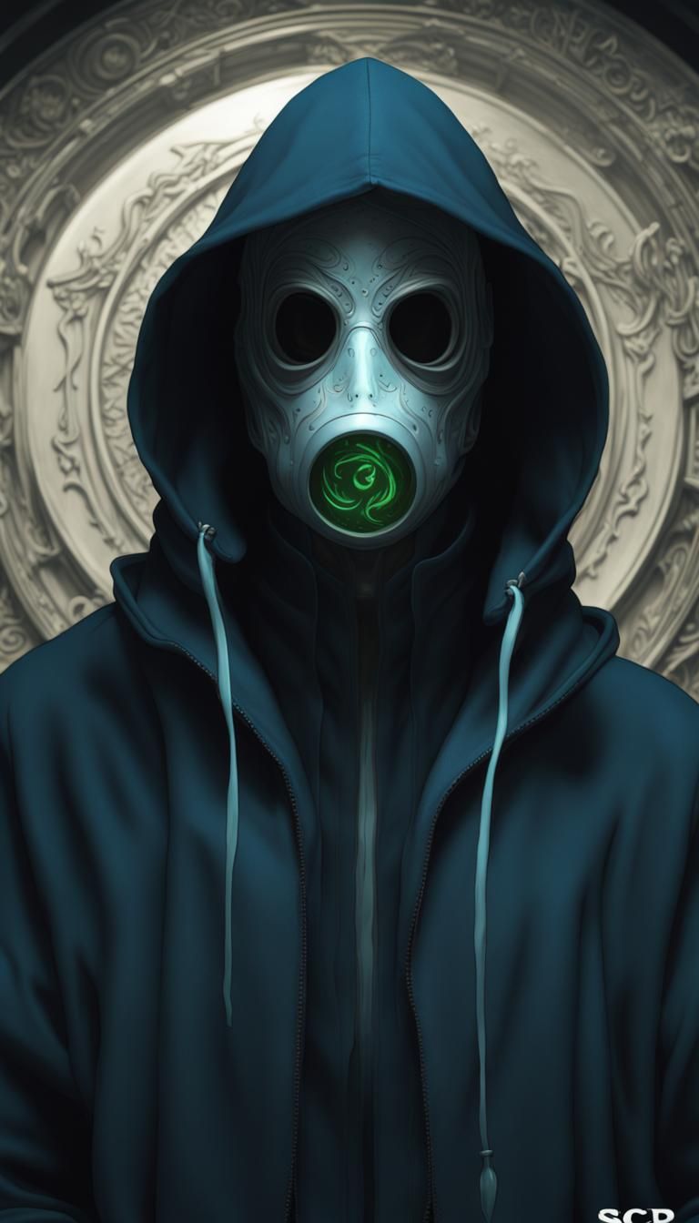 SCP Dark Hooded Porcelain Masked Human Researcher With Liqui...