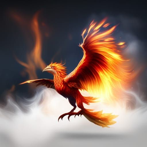 A legendary bird of fire with brilliant fiery plumage soarin...