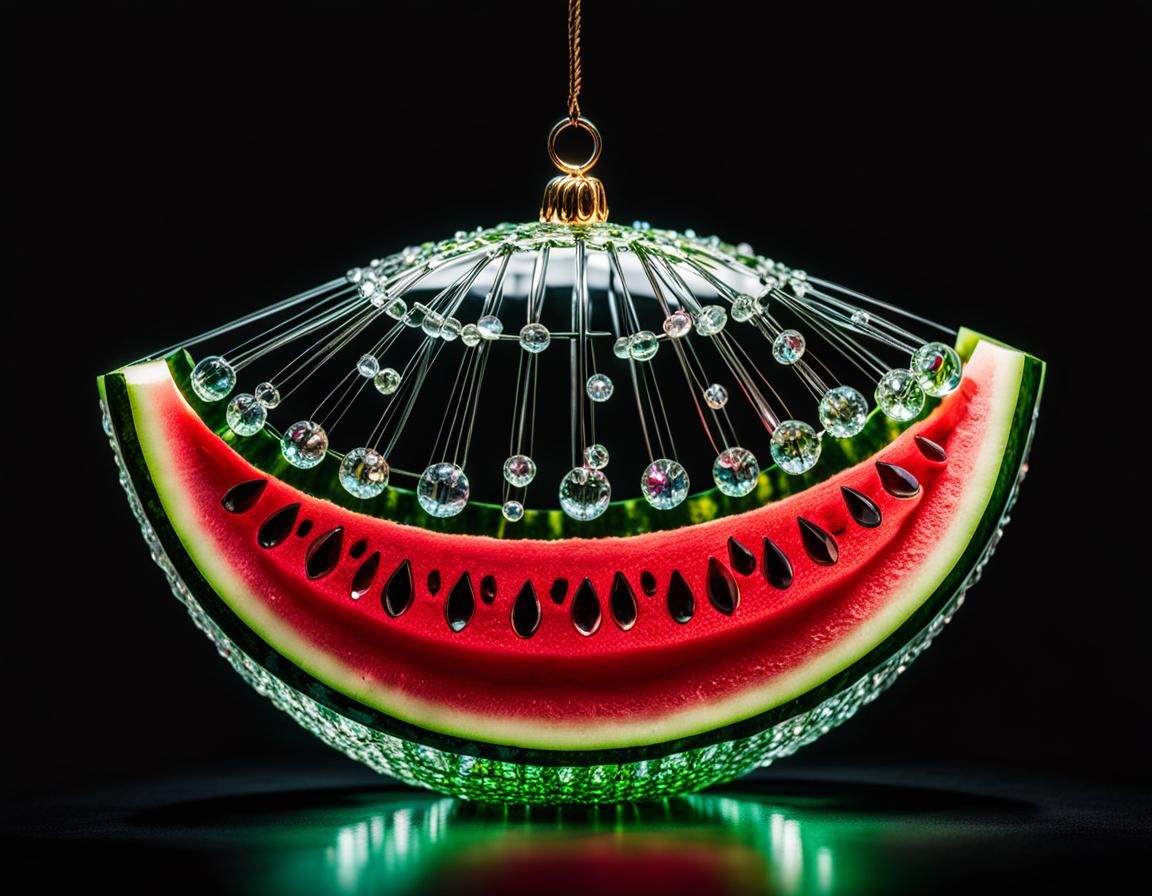 a transparent WATERMELLON crafted from shimmering crystal. Within the ...