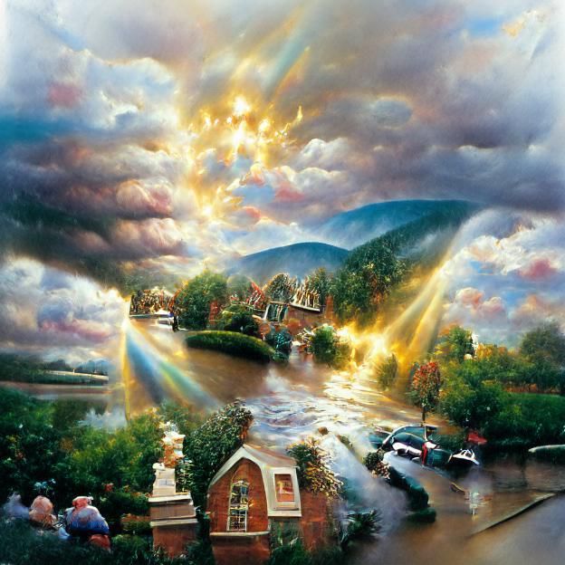 After Me Comes the Flood Thomas Kinkade renaissance painting...