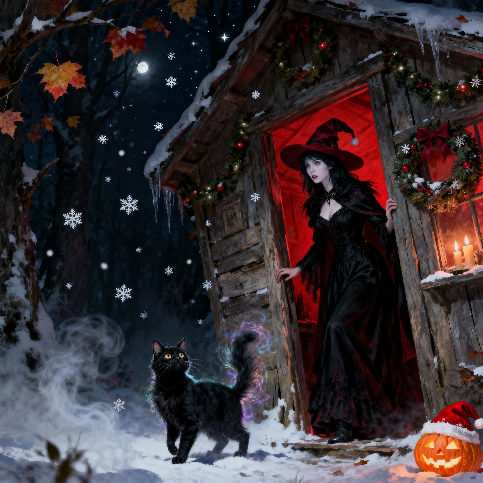 A young witch and her familiar are surprised by the first sn...