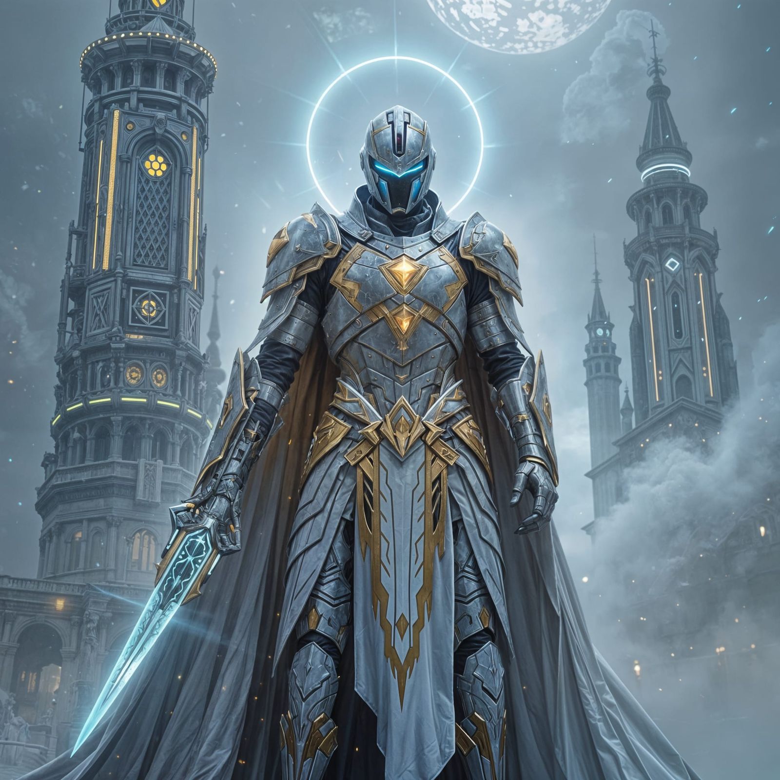 Templar Knight with Plasma Blade in Neon Armor