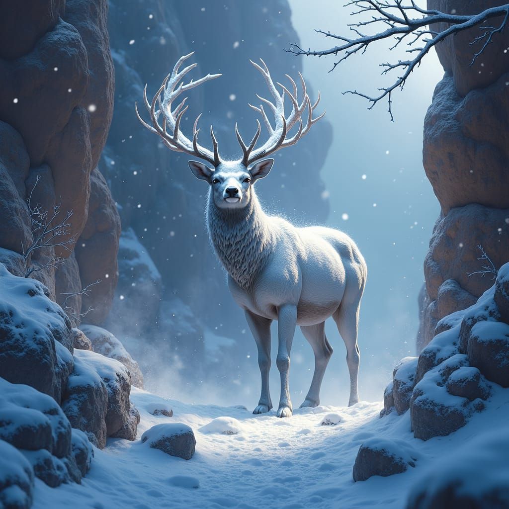 Deer in Blizzard in Rocky Canyon