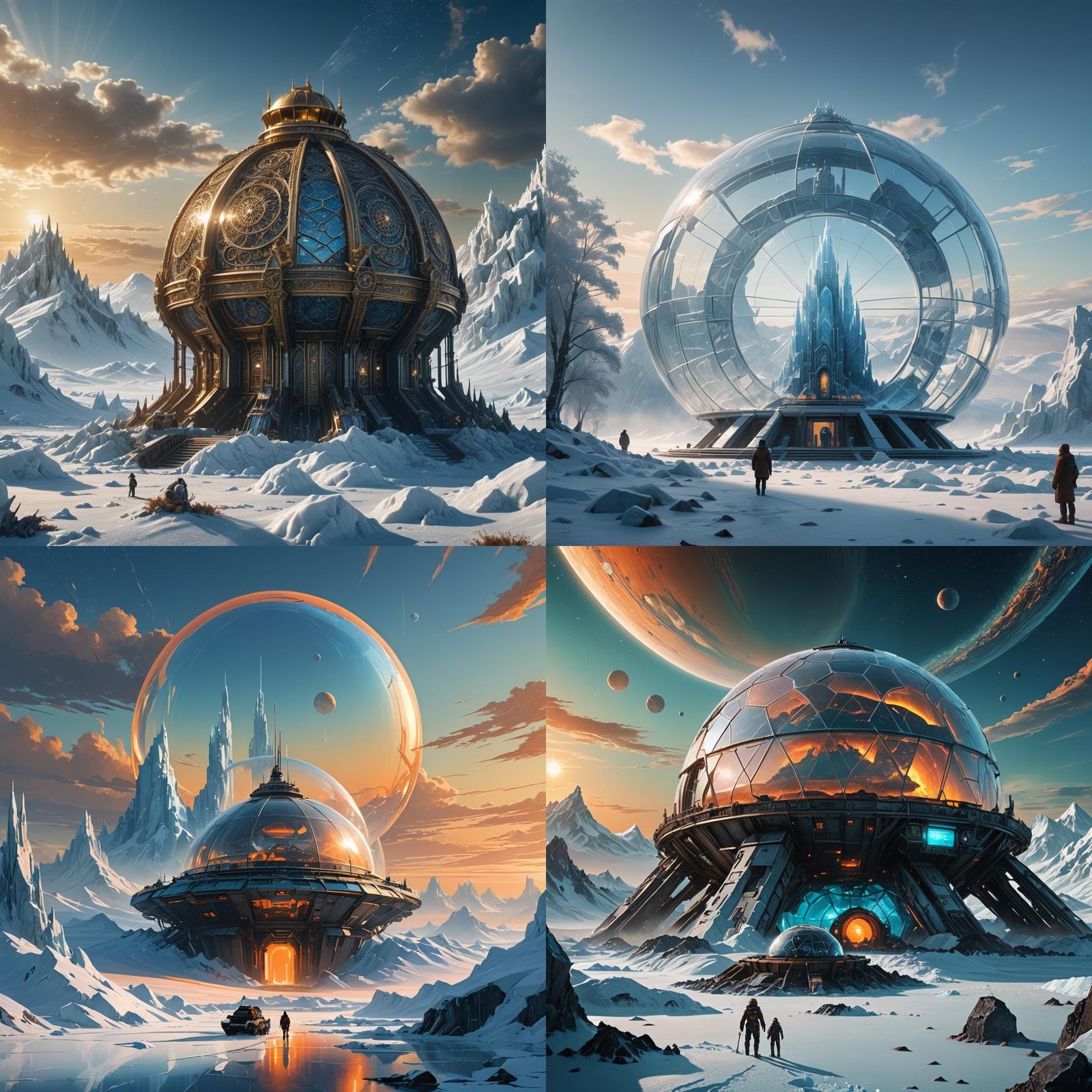 a huge iron and glass dome on an ice planet