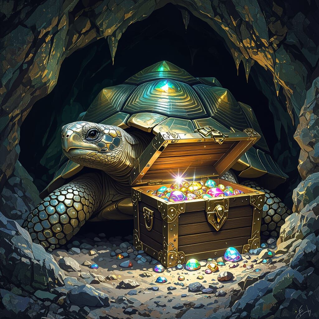 The Wise Tortoise opens the treasure chest if you answer his riddles!  by @VolcanoKatze