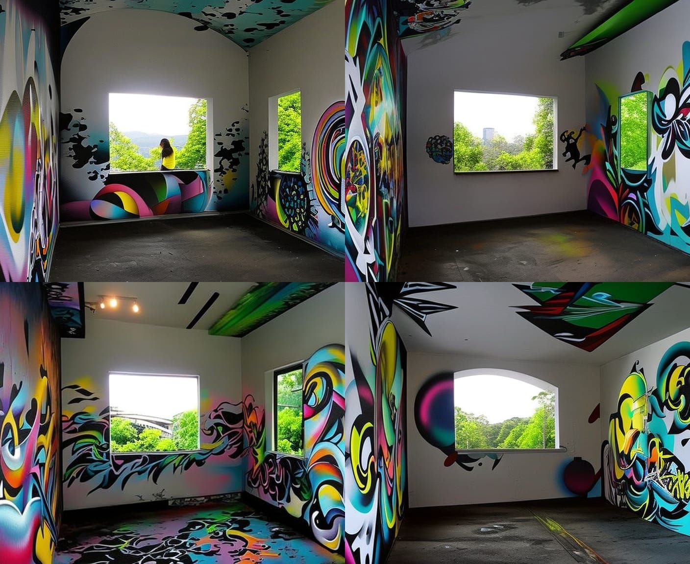 Graffiti art, street art, spray paint, high contrast, colorful