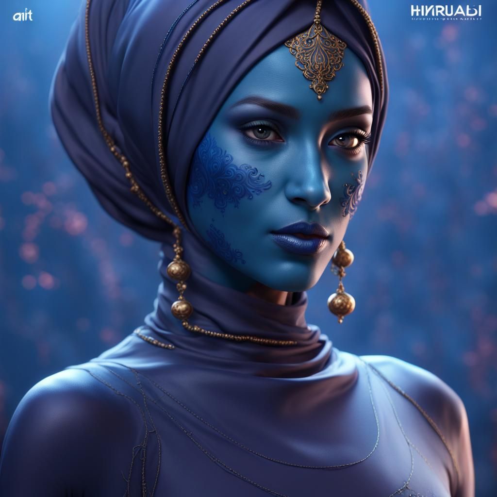 Elegant blue women with blue henna  by @T-ROY