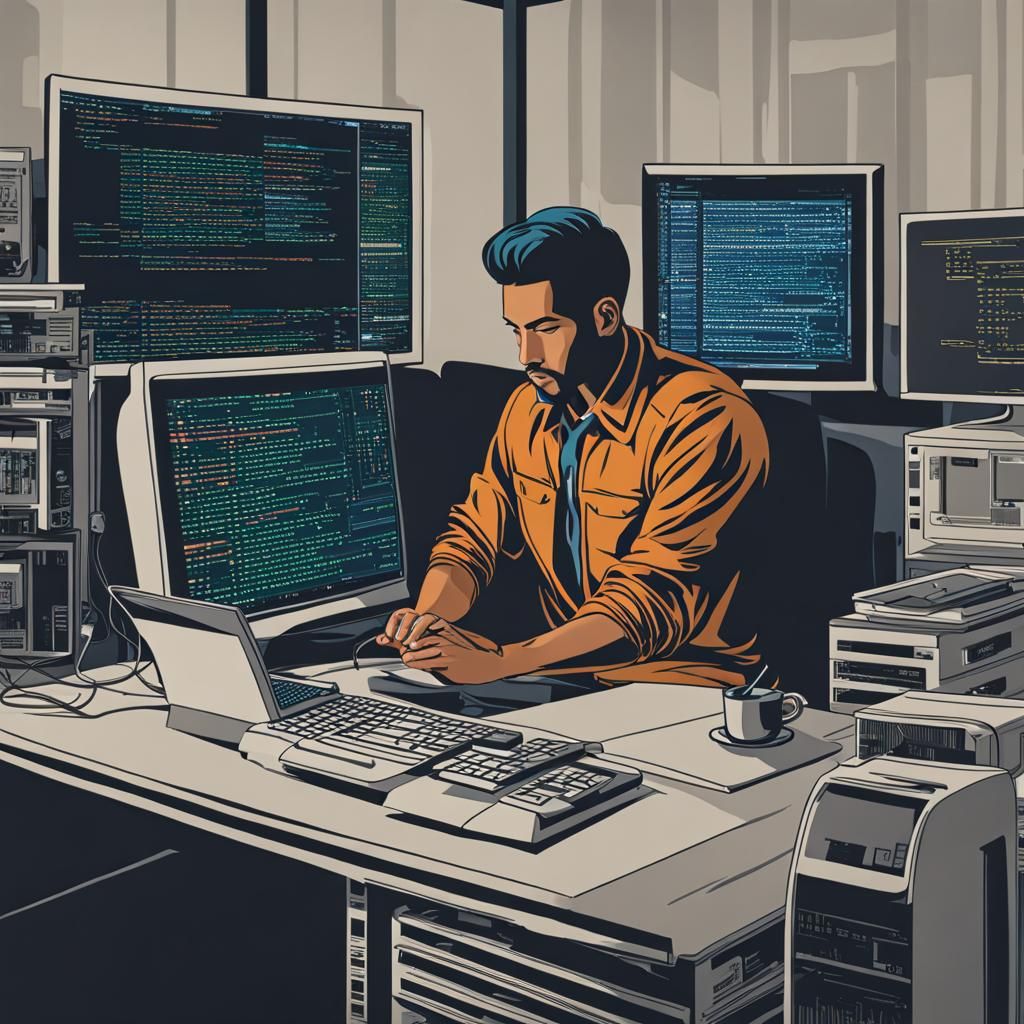 A coder coding on a computer. - AI Generated Artwork - NightCafe Creator