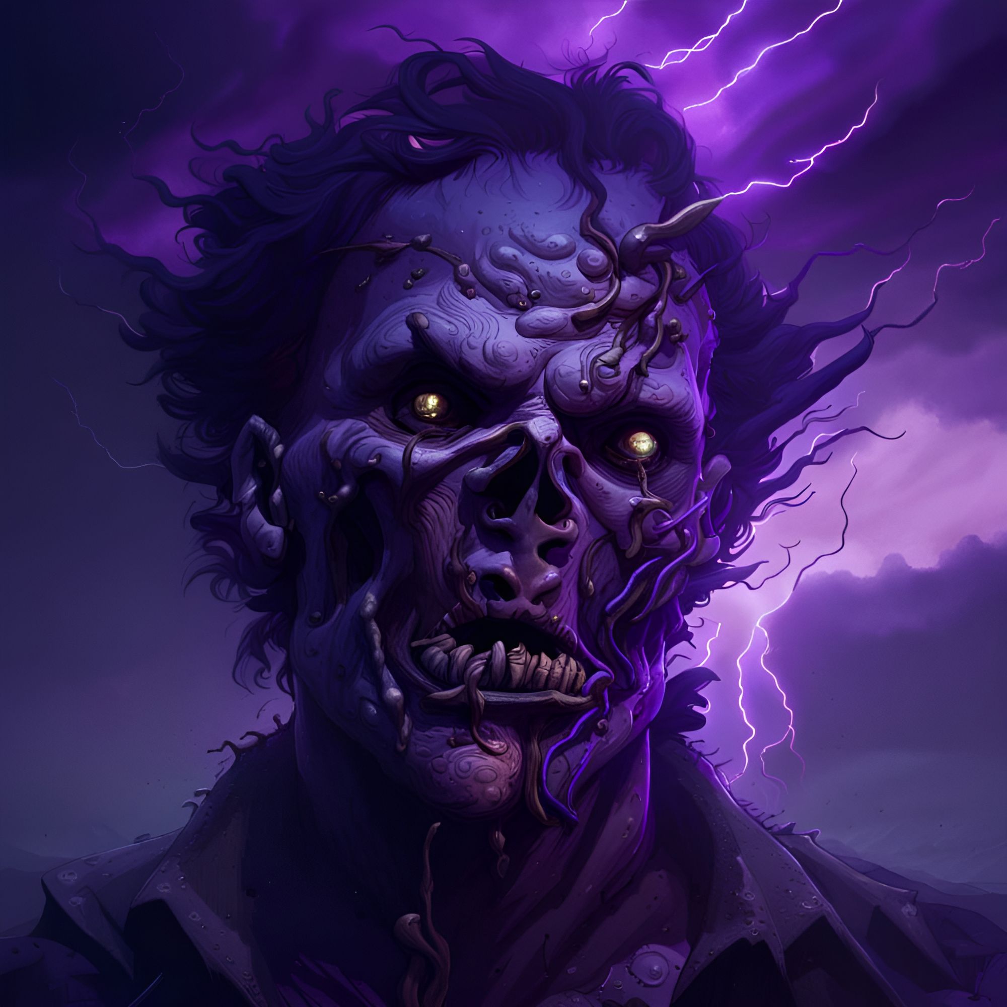 Horror zombie face thundercloud in the purple skie - AI Art Horror zombie face thundercloud in the purple skie - AI Art