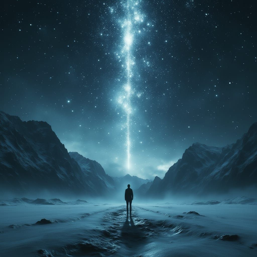 Arctic Explorer Guided by Pole Star in Dark Aesthetic