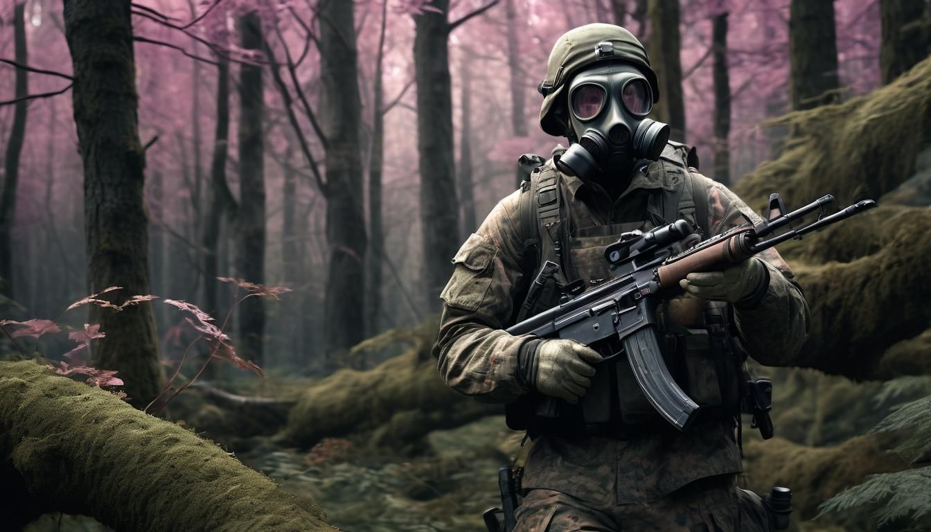 Photorealistic. Realism. A  survivalists, wearing a mix a ca...