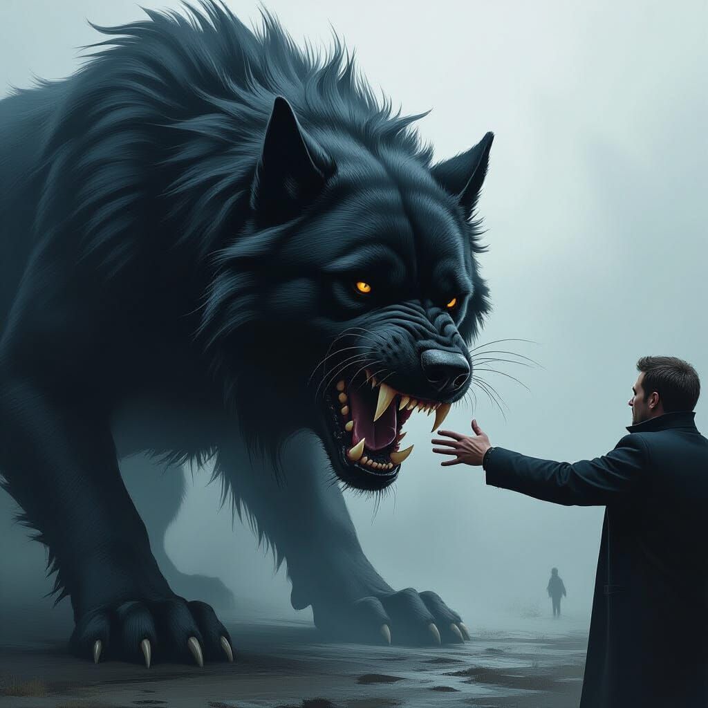 Dramatic Black Dog Bite in Biomechanical Style