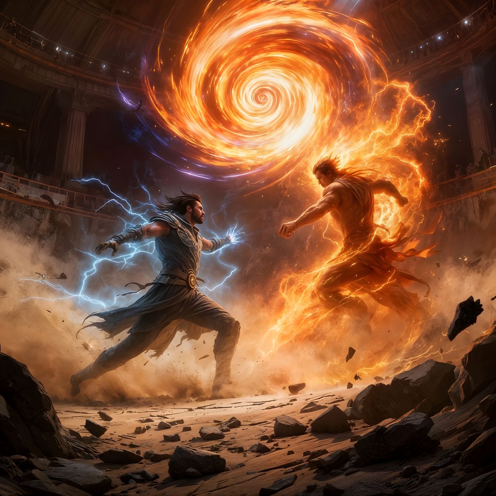 The air crackles with tension as two male rivals step into the shattered arena, eyes blazing with unshakable ...  by @evolsdoom