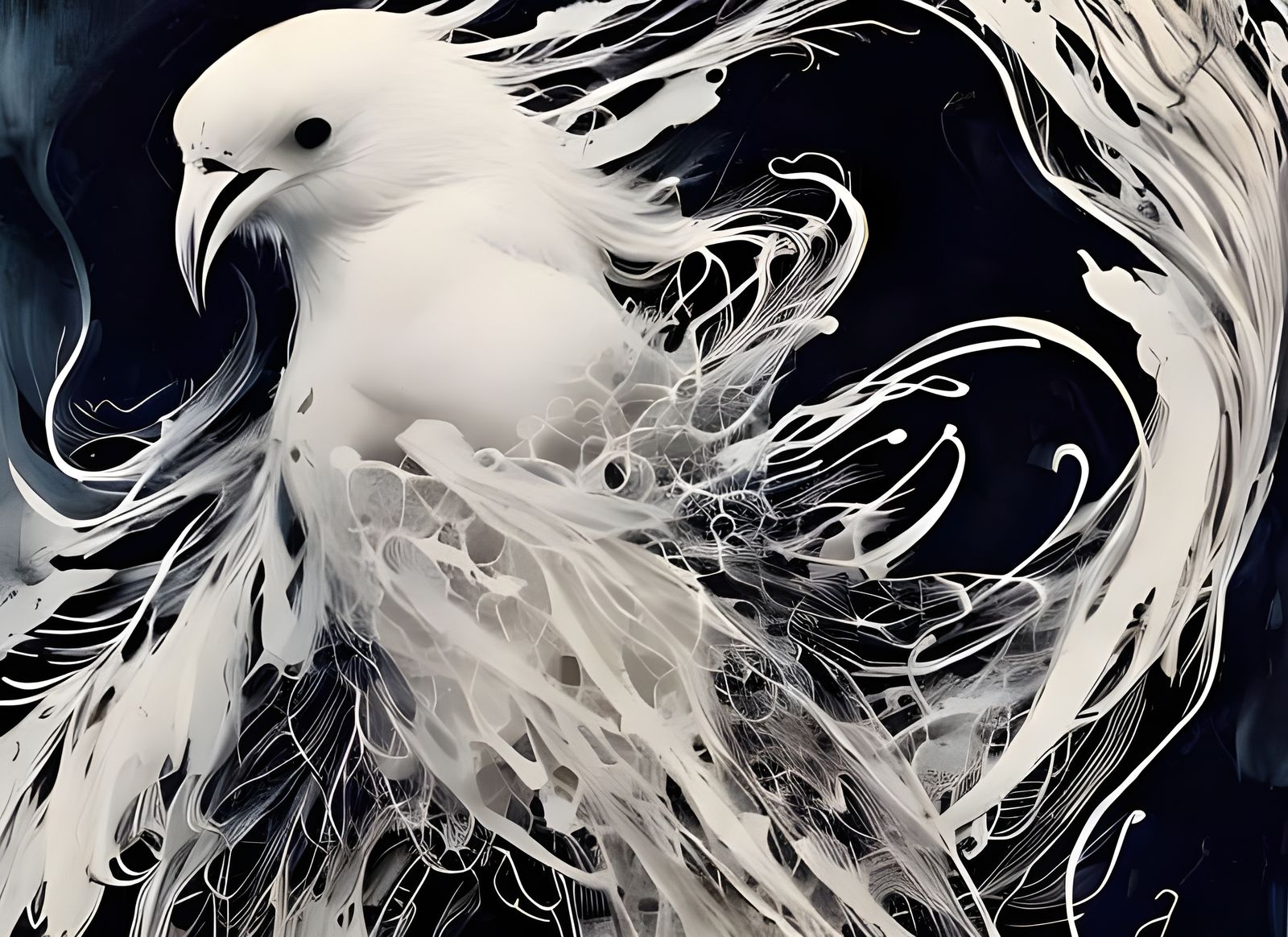 White Crow Portrait in Detailed Gouache Style