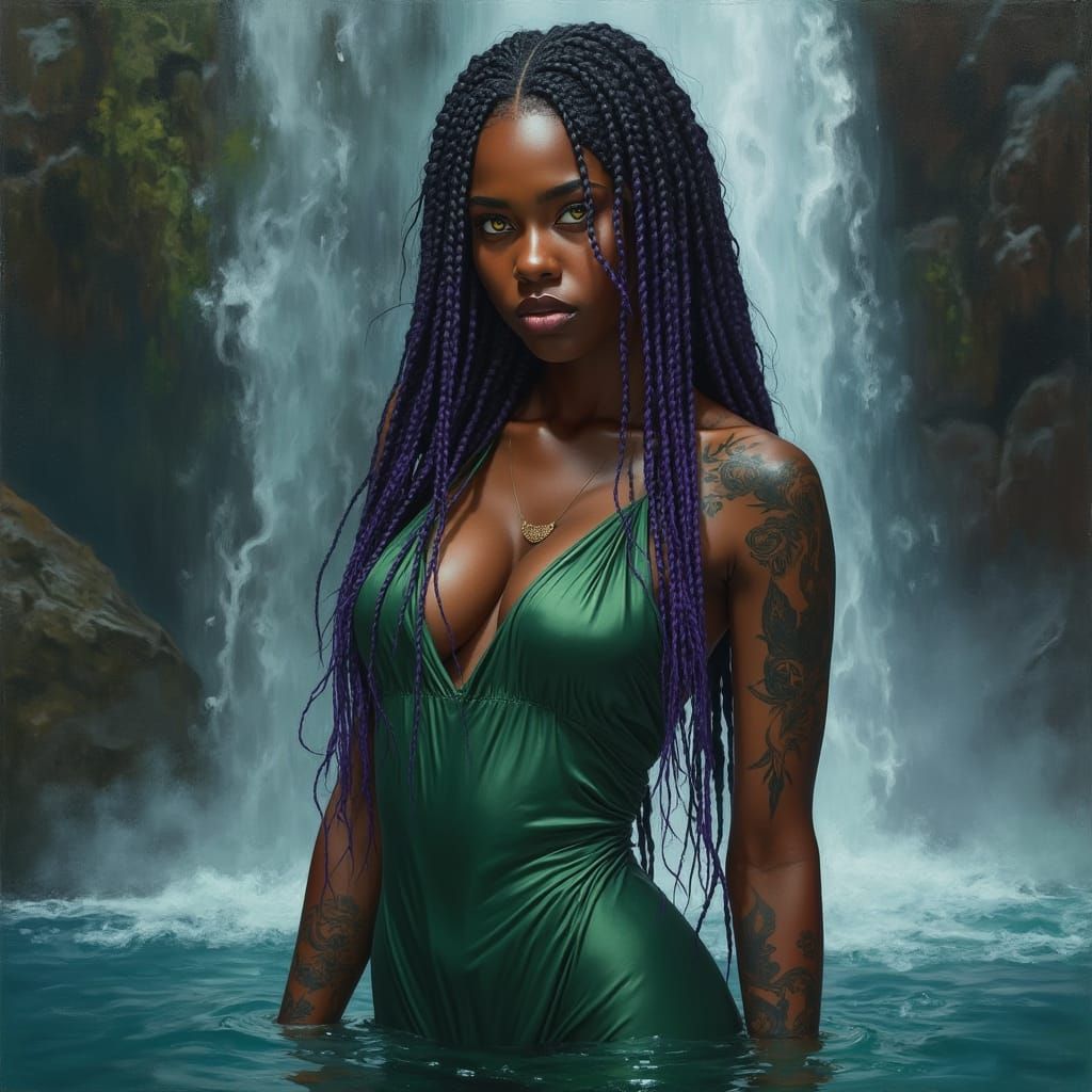 That Scene of the woman in the water .. Where's she has braided purple and black hair
