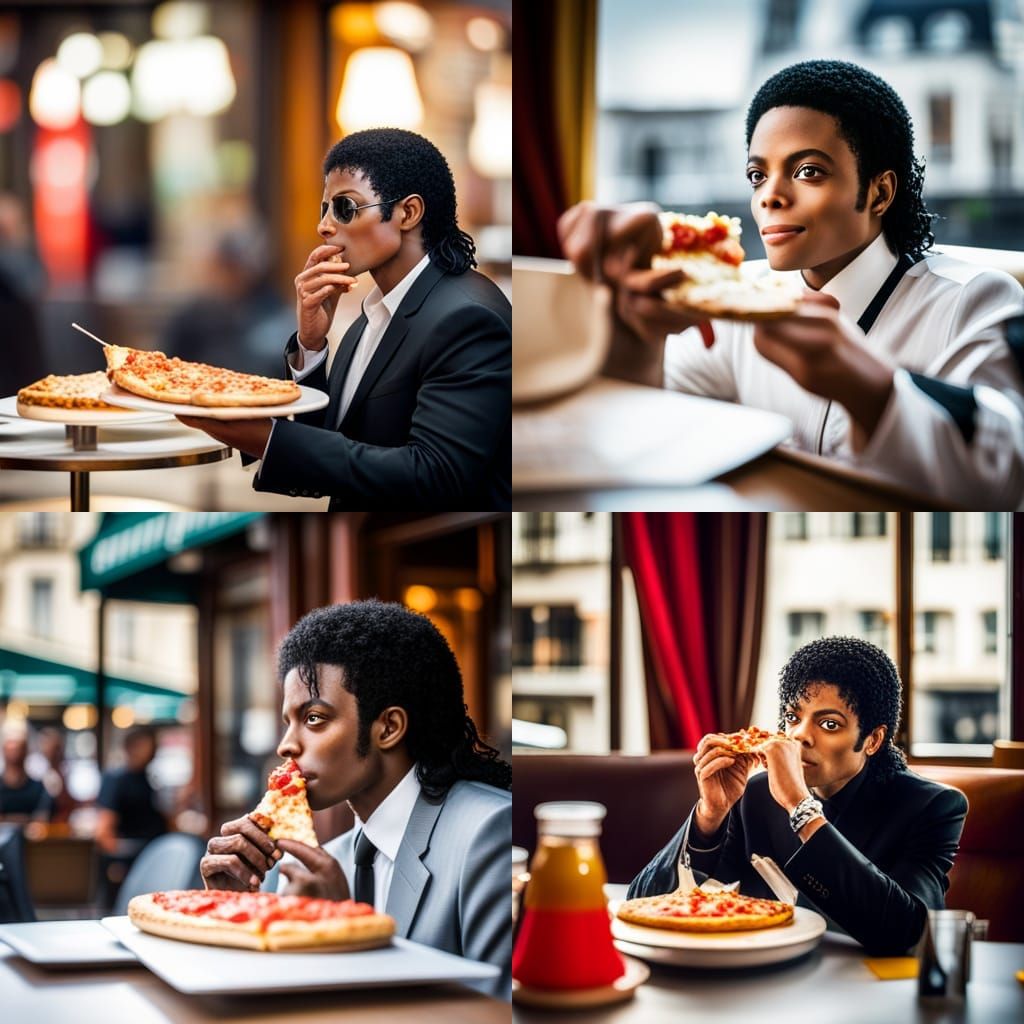 Michael Jackson eat pizza in Paris bistro AI Generated Artwork