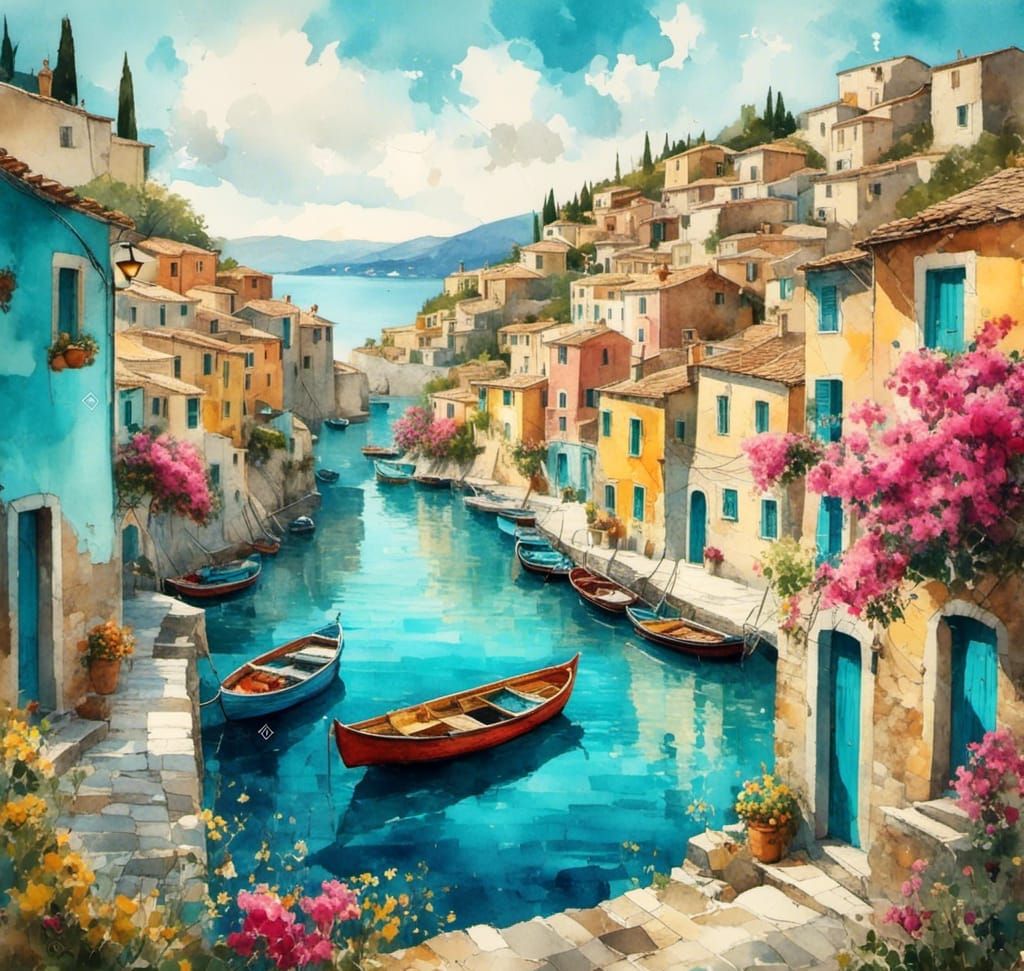 Mediterranean Village in Van Gogh Fantasy Style