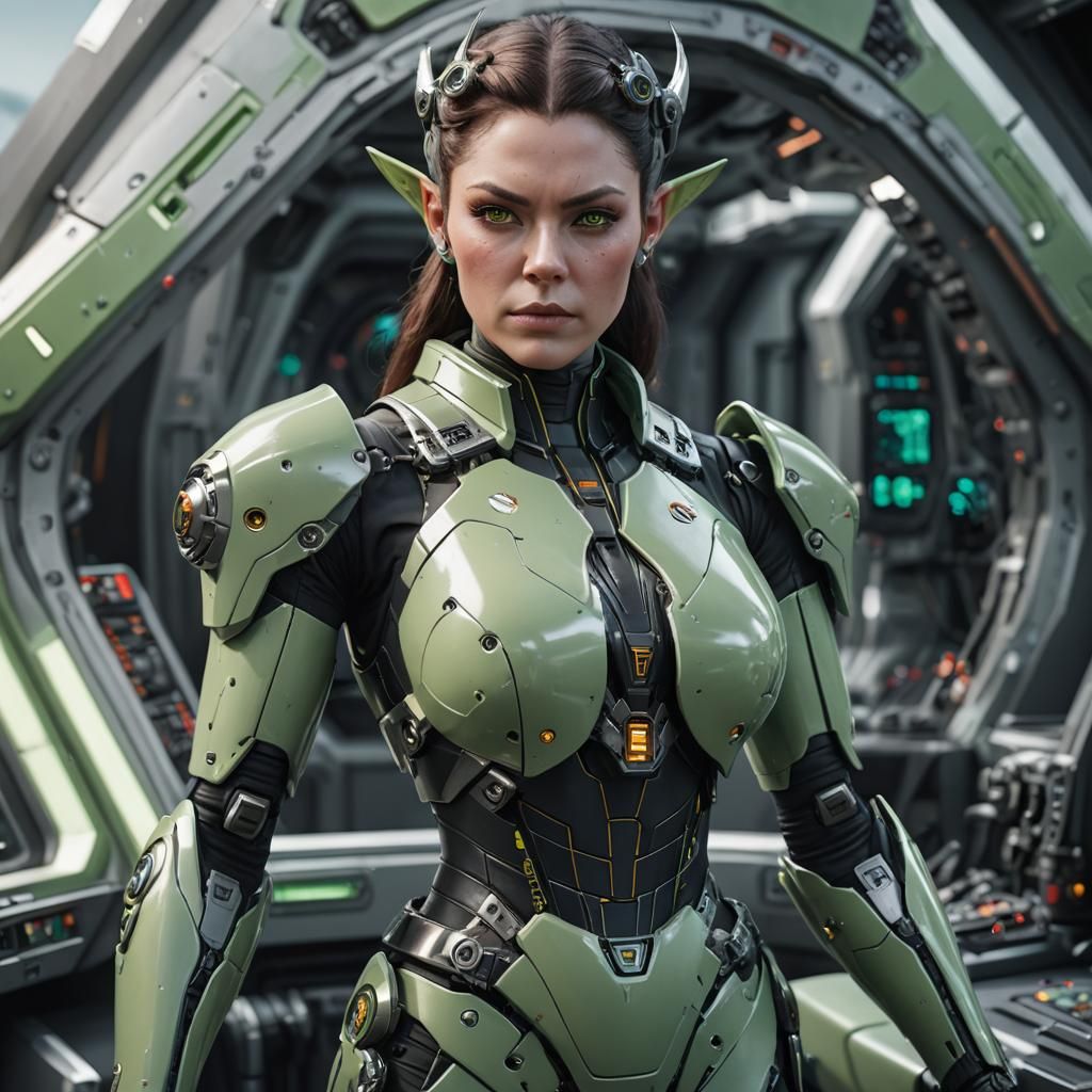 A hyperrealistic Big Bosom female From the planet Vulcan wit...