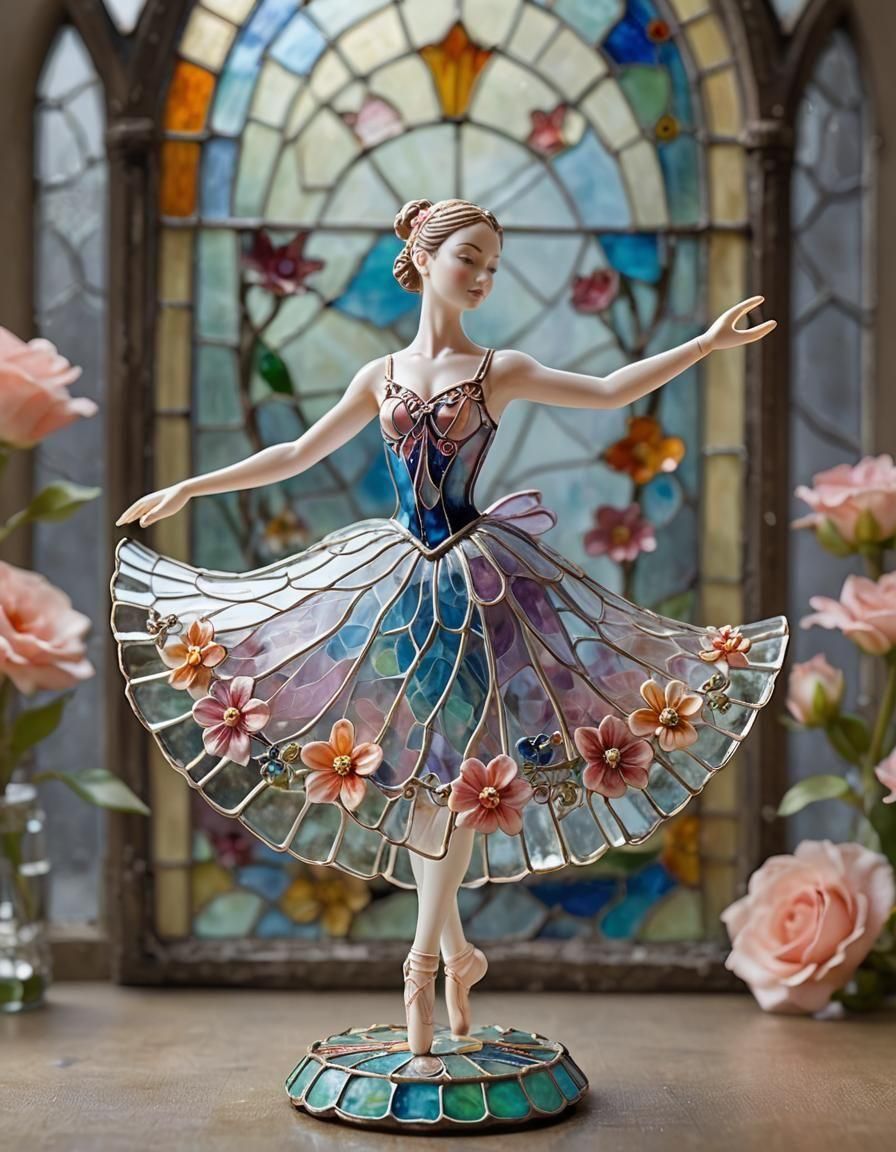 Exquisite hand-crafted enamelled glass figurine of a graceful ballerina in mid-pirouette. Delicate translucent ...  by @Paddy OBrien