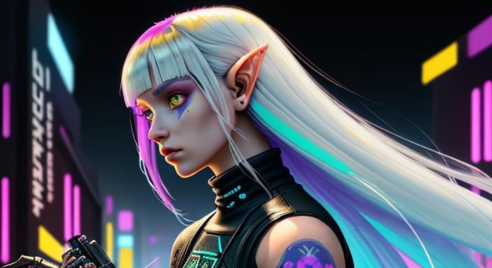 full length image, beautiful shapely female half elf, long w...