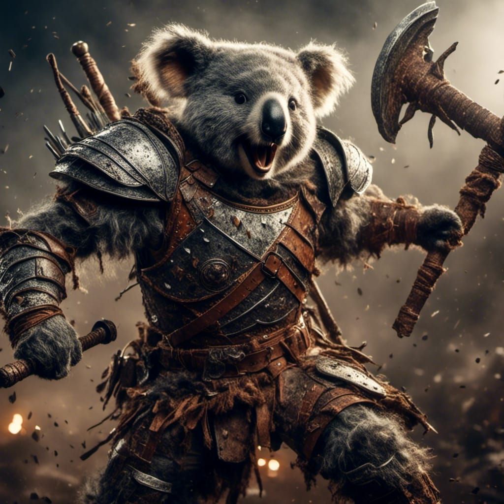<lora:Battle Animals:1.0> Anthropomorphic Battle Koala dress...