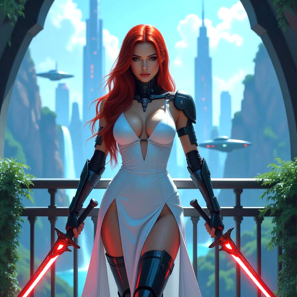 Эта иллюстрация представляет собой изображение в стиле киберпанк или соларпанк, созданное с помощью искусственного интеллекта. На изображени...