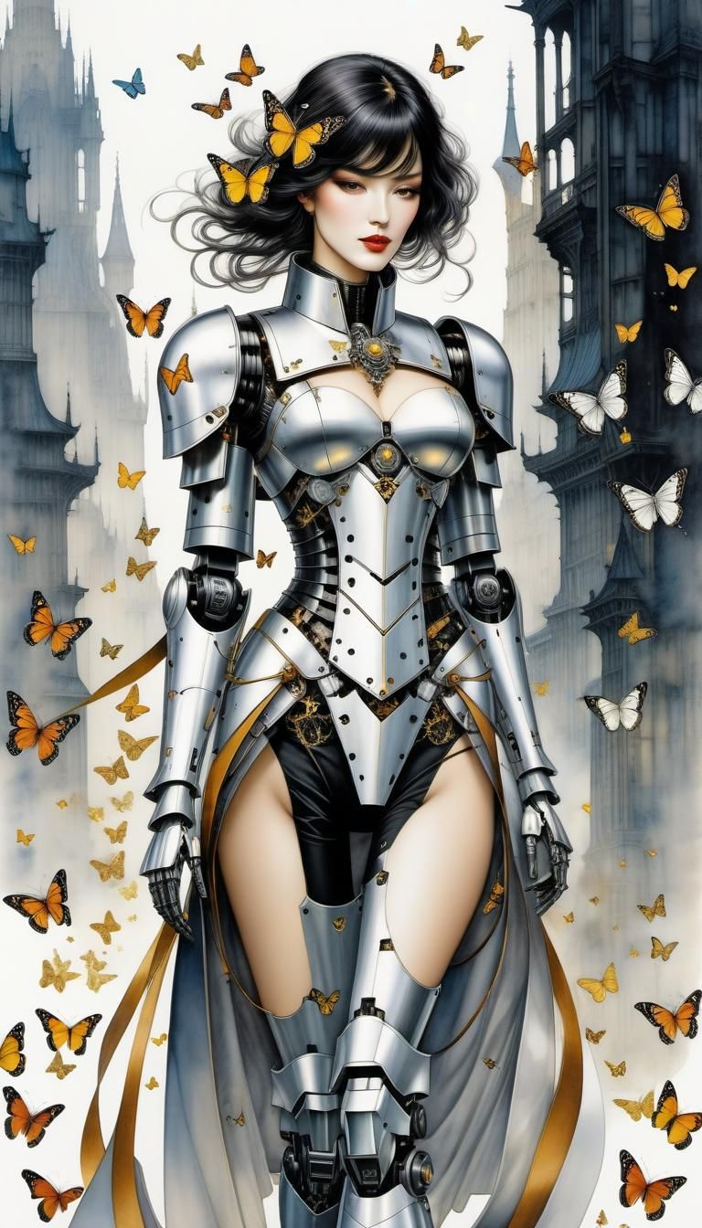 Android Butterfly Emergence: Hyperrealistic Fantasy Art