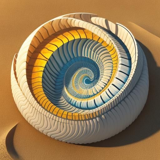nautilus shell in bright light on sand