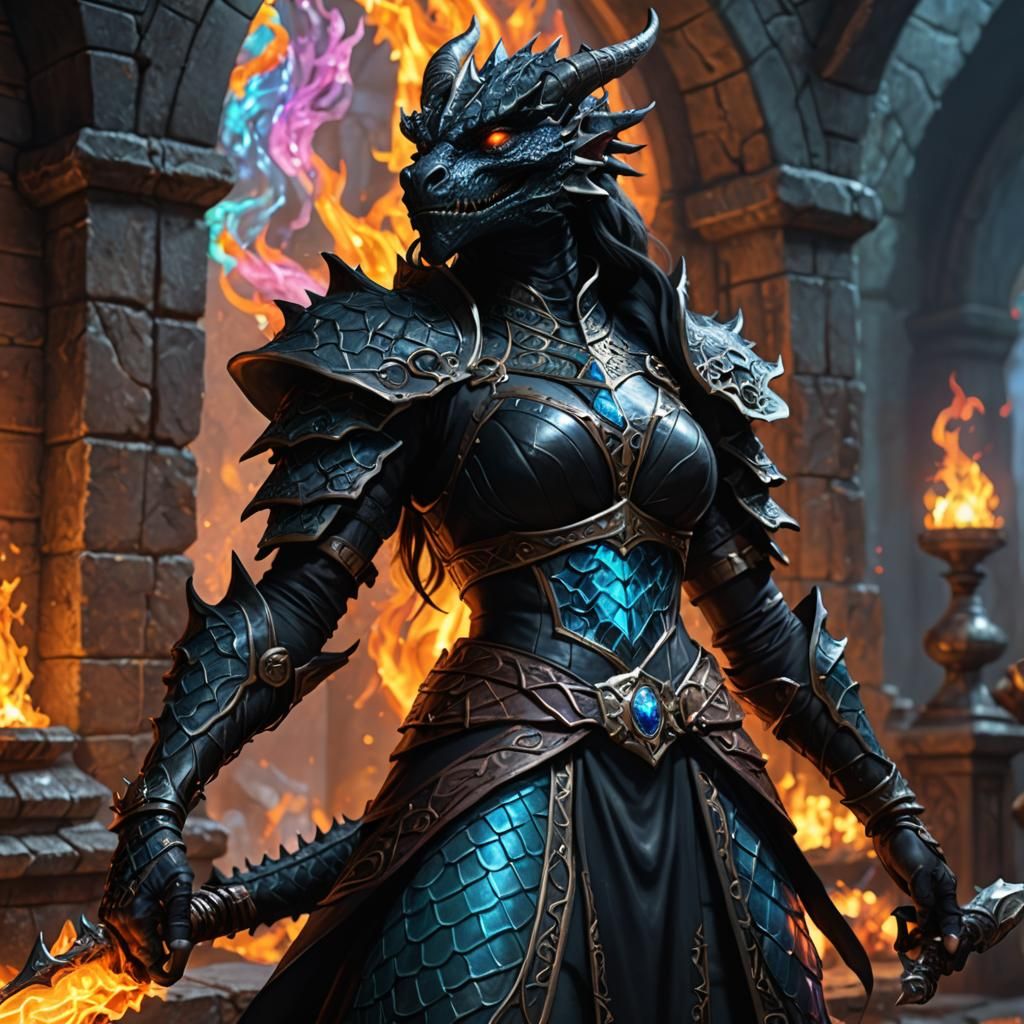 Black dragonborn female - AI Generated Artwork - NightCafe Creator