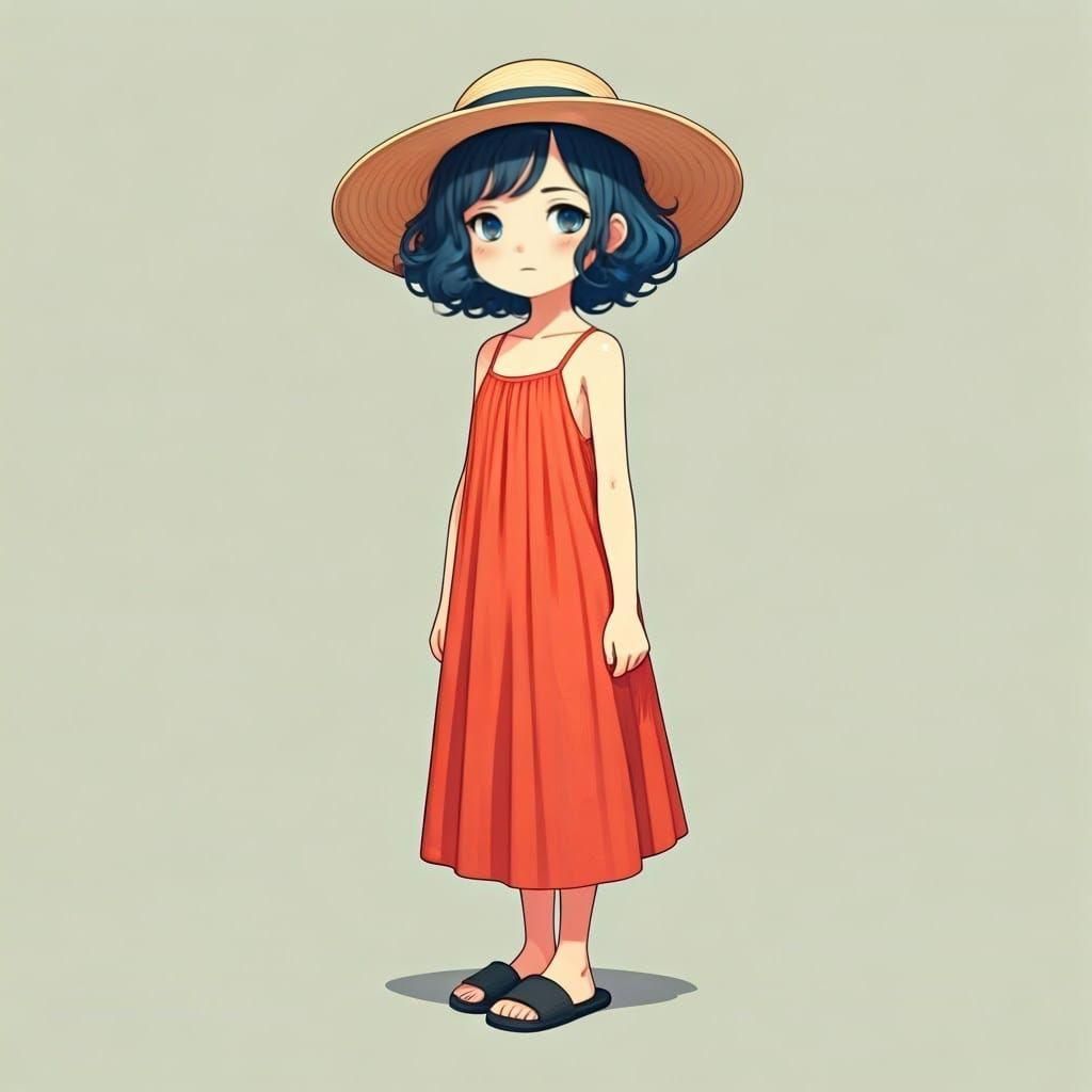 a cute girl with pixie black curly hair. She has blue hair a...