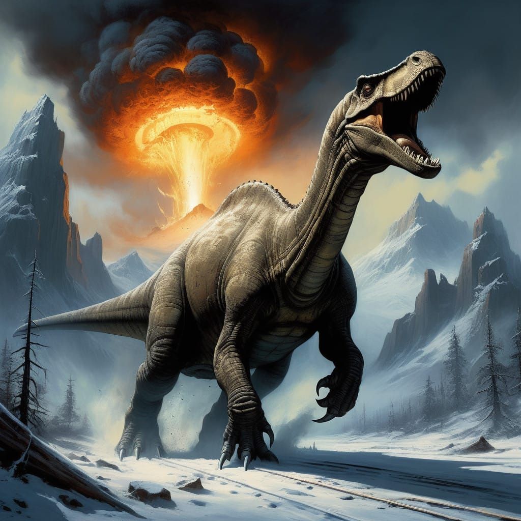 The dinosaurs became extinct when a huge meteorite cut through the sky and approached the Earth, and ...  by @undefined