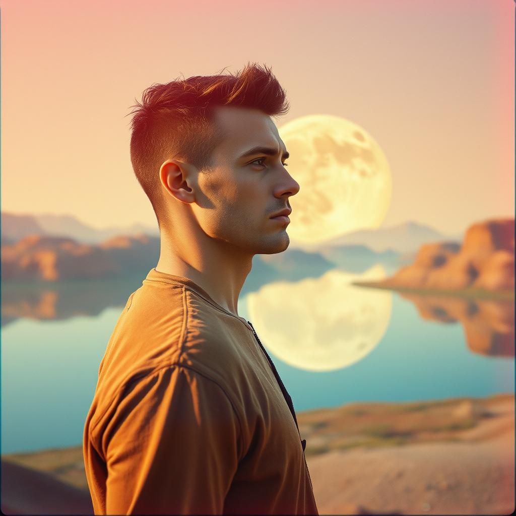 Ethereal Portrait on Alien Planet in Double Exposure