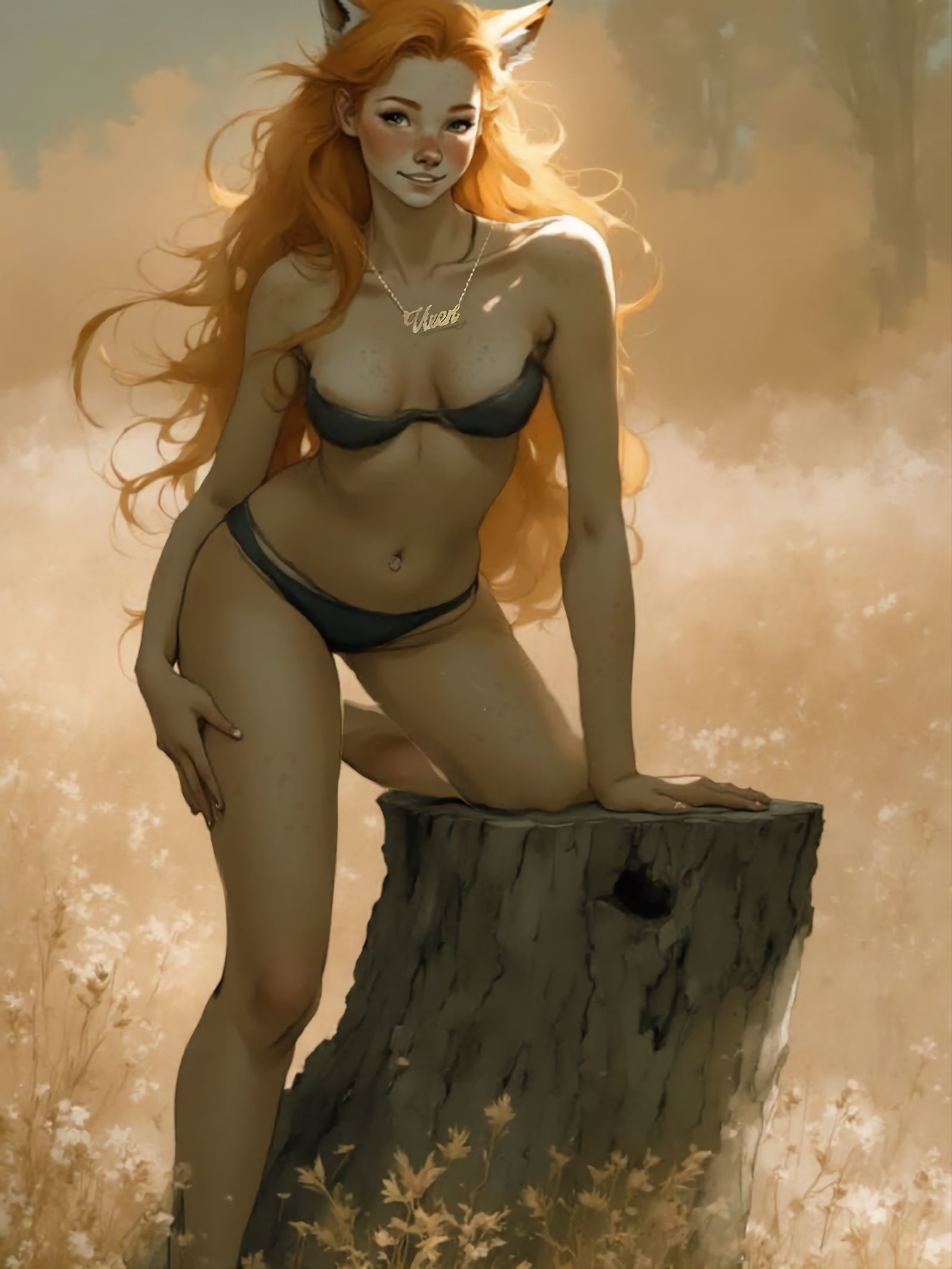 Fox-girl Vixen posing in a swimsuit for a fashion magazine.