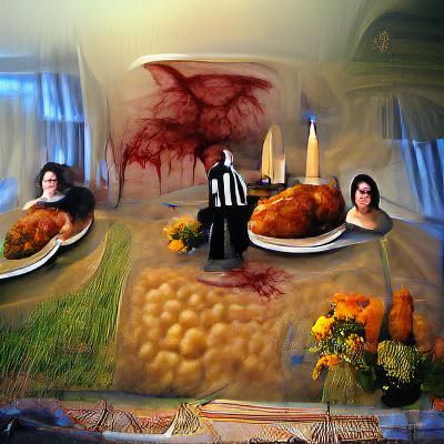 Gothic Thanksgiving dinner hyperrealism
